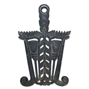 Vintage Cast Iron Kitchen Wall Decor Counter Trivet Broom Grain Black